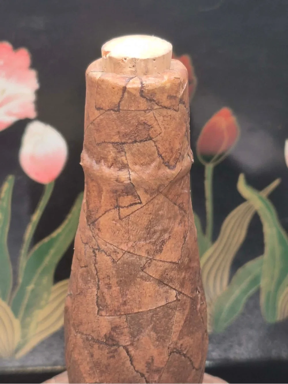 RARE Retrò Decoupage Masking Tape Decanter 1960s Midcentury Bohemian Folk art